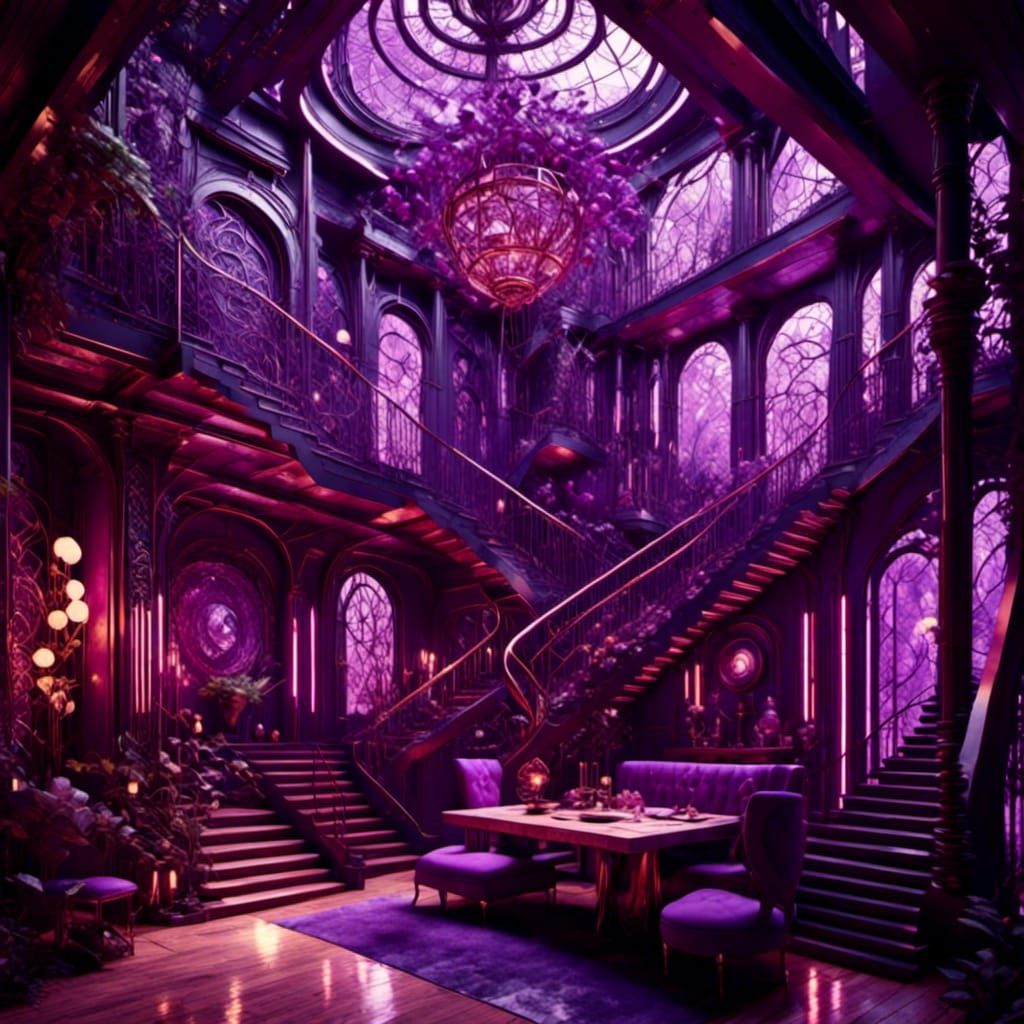 Futuristic Purple House in Geometric Fauvism Style