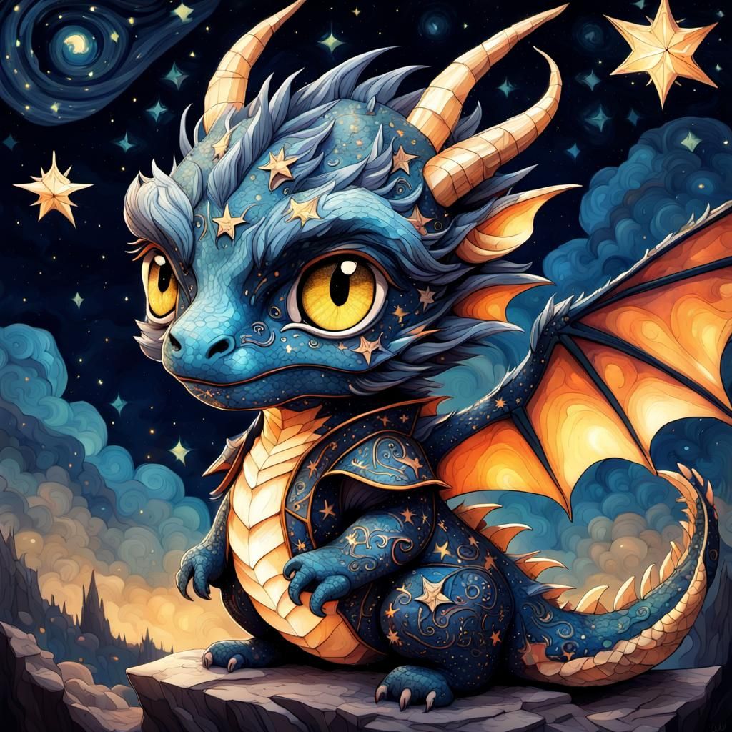 Starry night chibi dragon  by @jnatas