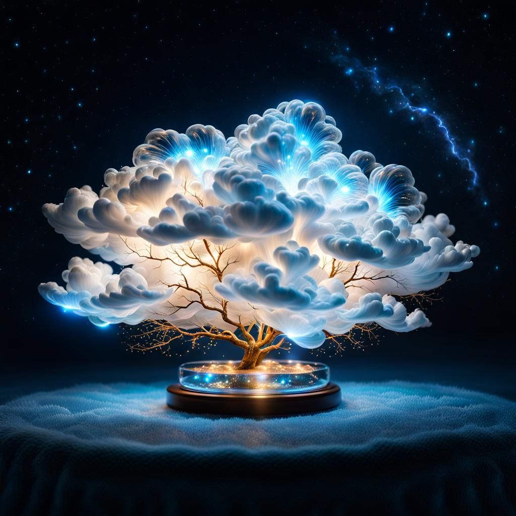 Bioluminescent Lightning Cloud in Night Sky