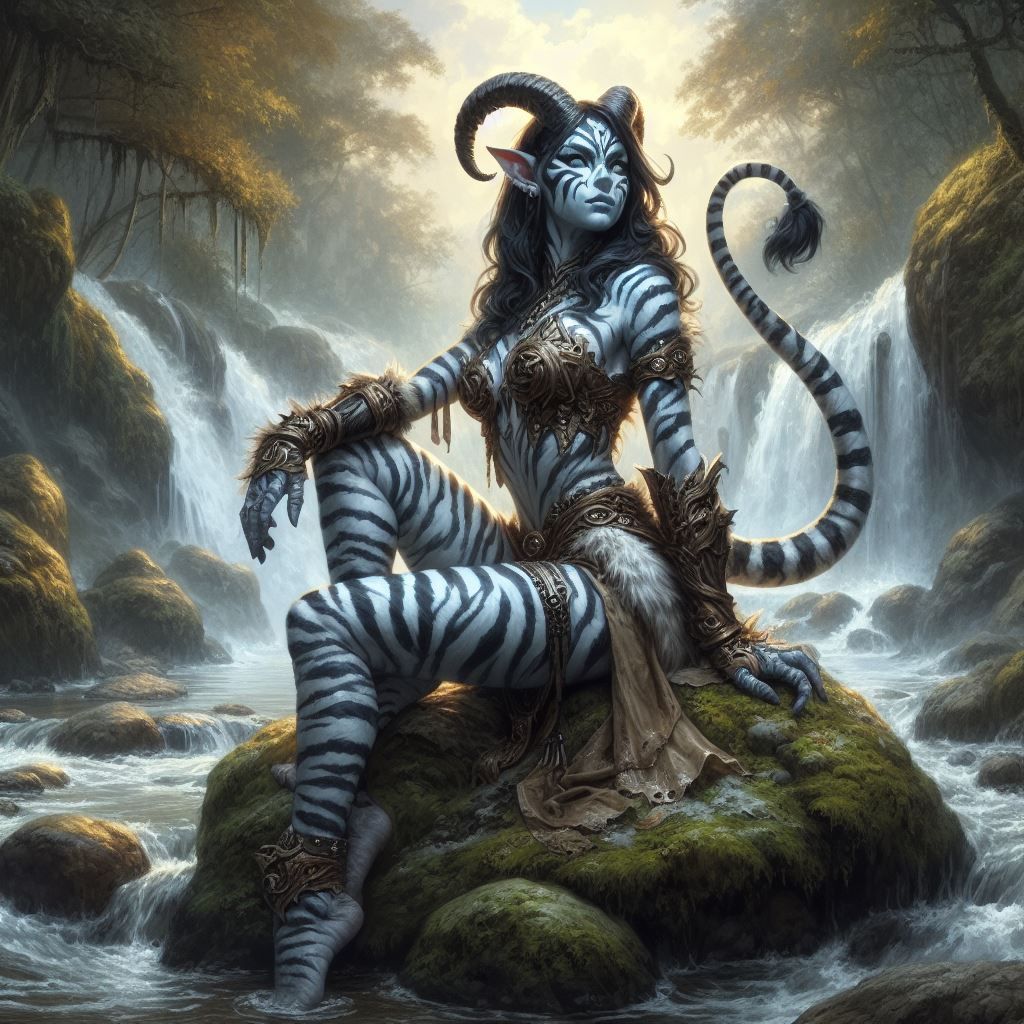 Striped Tiefling on the Rocks