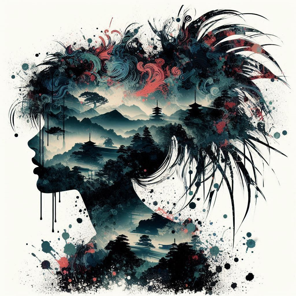 double exposure beautiful fantasy portrait landscape..
