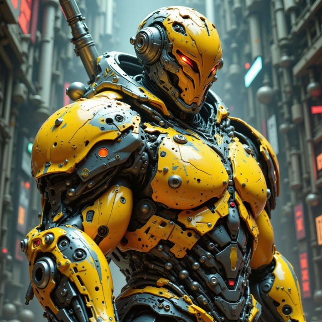 yellow and gray Mecha Tech Armor