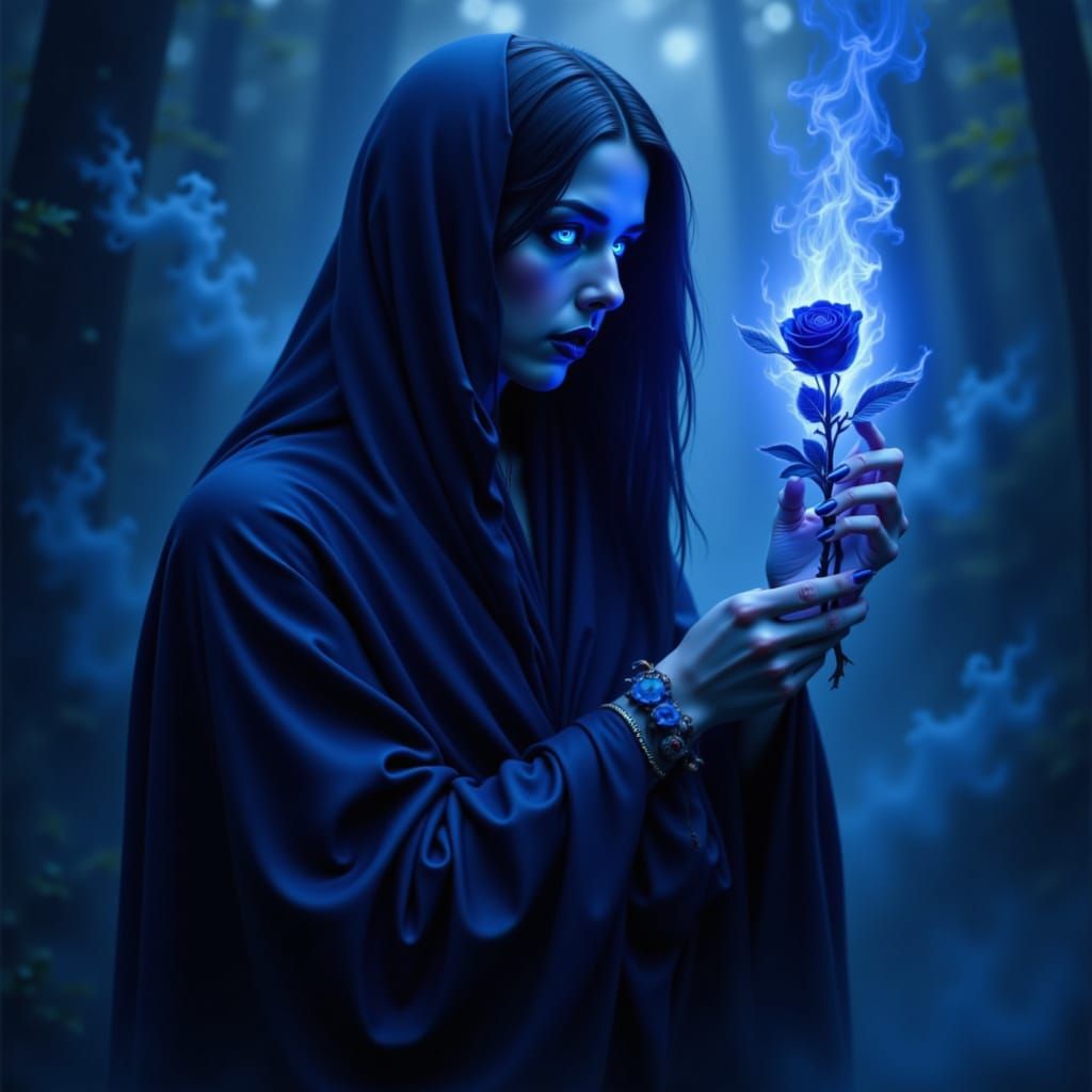 dark blue woman and fark blue rose of dark blue fire and dark blue fog . <lora:The DarkBlue of Red:1.0>