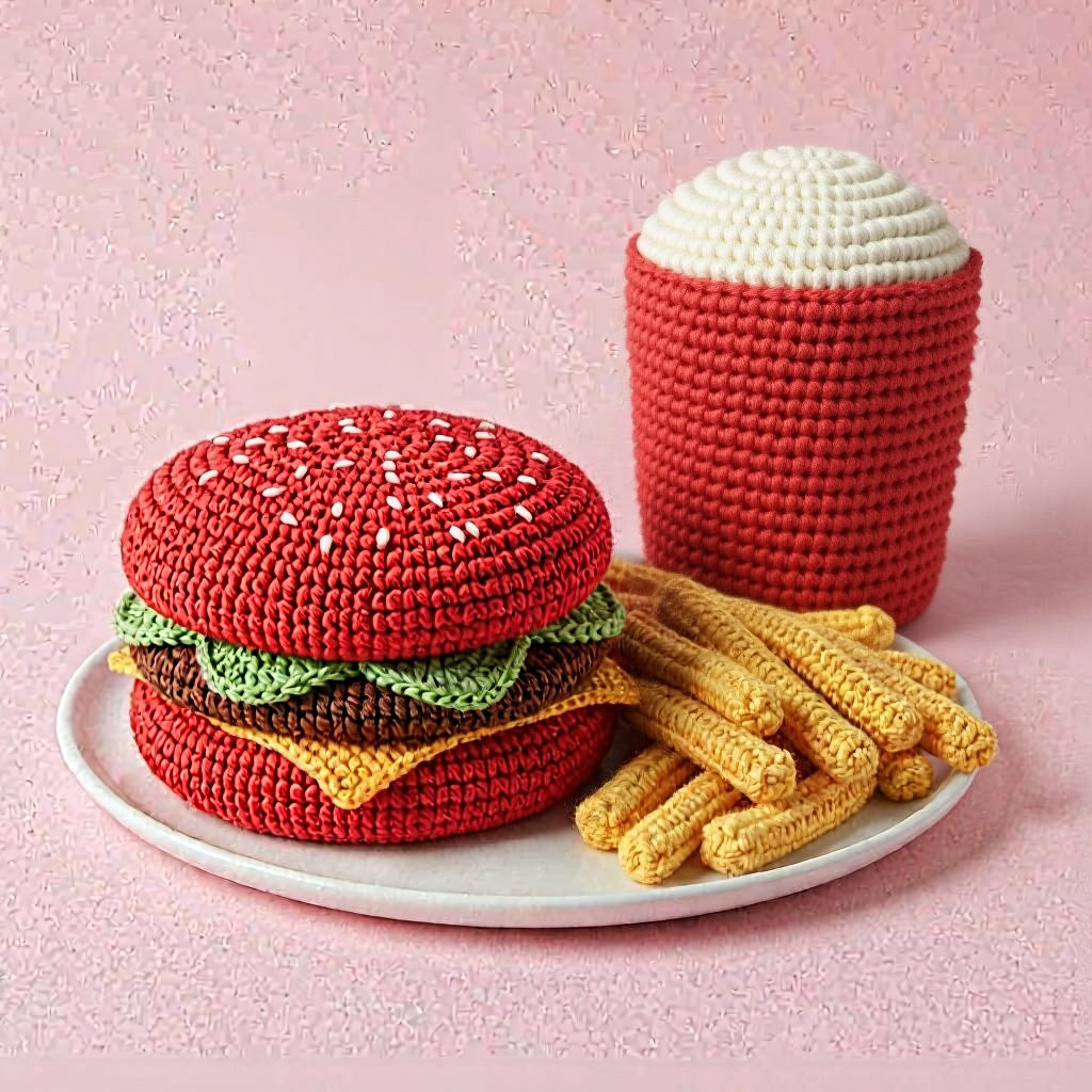 Knitted Hamburger Meal   by @Junglegeorge