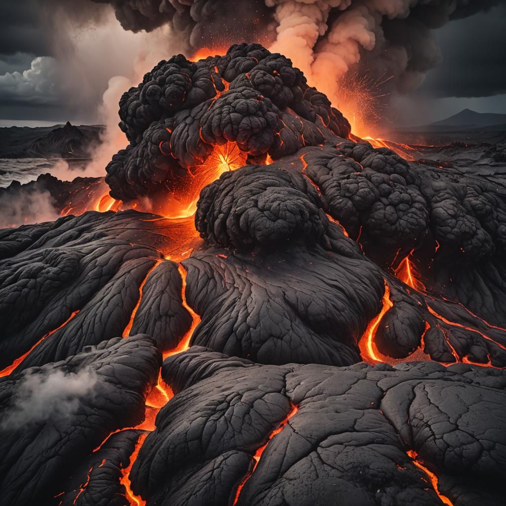 Dramatic Volcanic Eruption in High-Contrast Photography