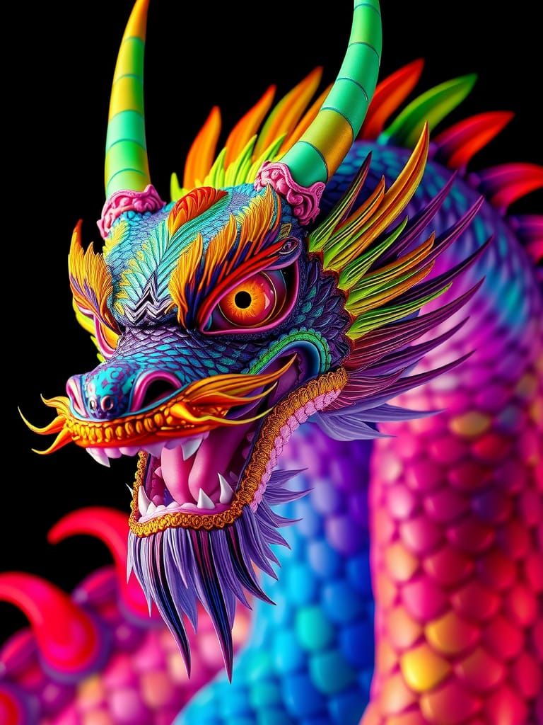 Chromatic Rainbow Dragon in Hyperdetailed Digital Art