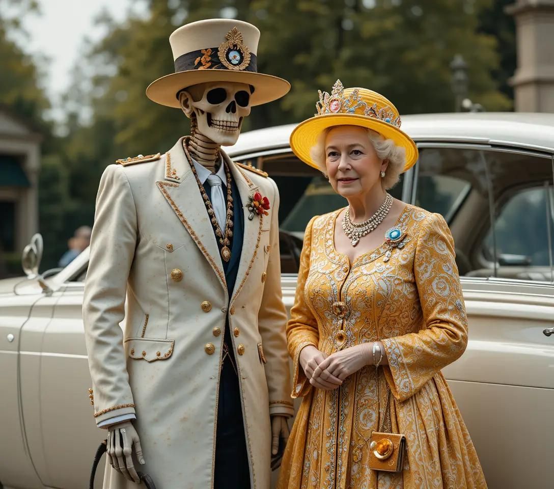Skeleton with Queen Elizabeth