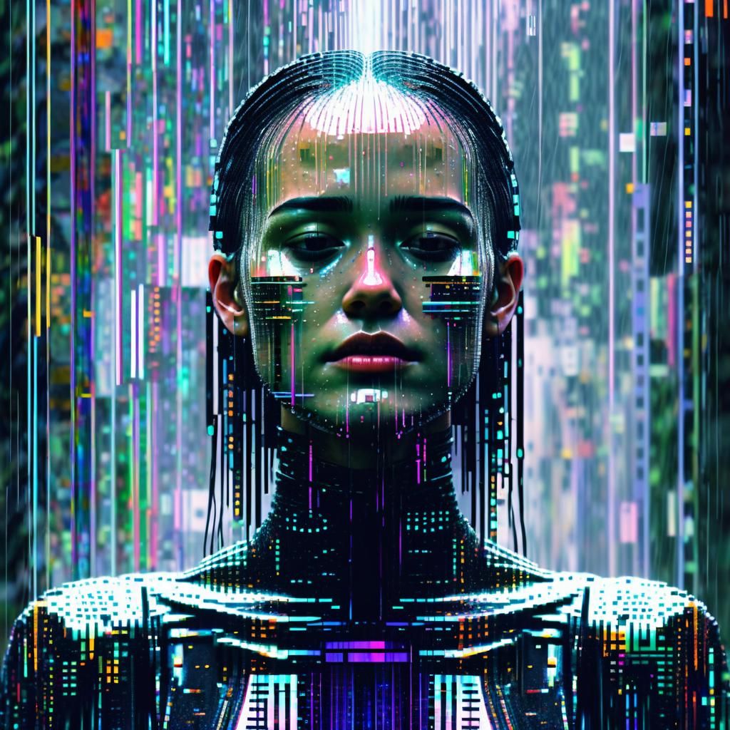 Glitchcore Rain Woman