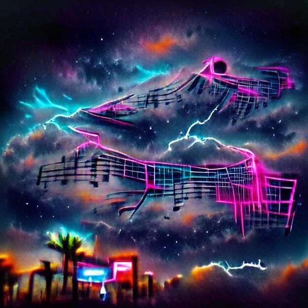 musical notes bursting in the sky 8k resolution holographic astral