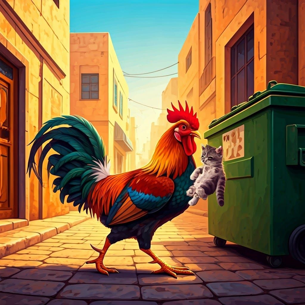 Proud Rooster Struts Through Nahariya Streets in Whimsical A...