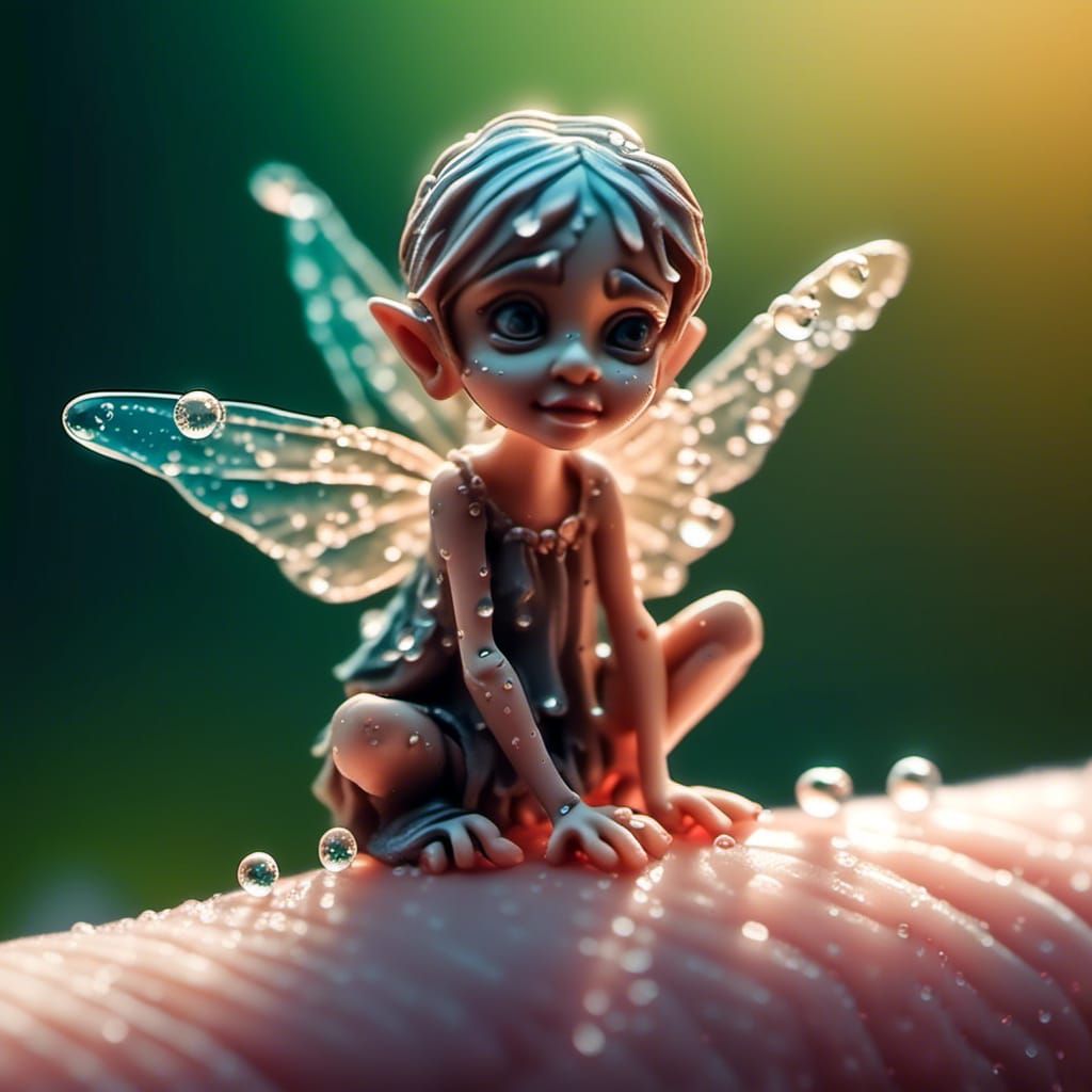 Macro Fairy on Finger in Morning Light