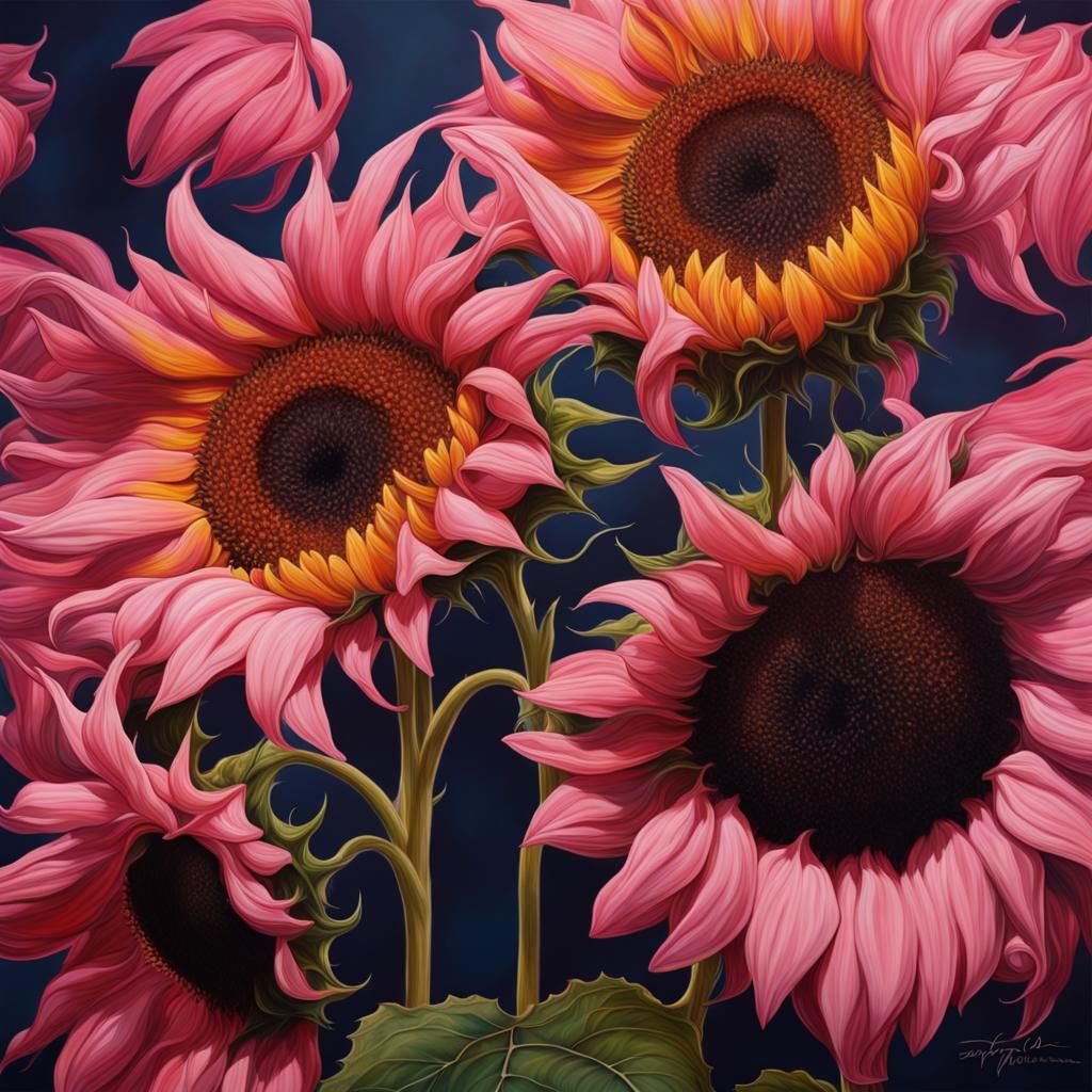 Beautiful Midnight Oil Pink Sunflowers Design Nature Beautiful Midnight Oil Pink Sunflowers Design Nature
