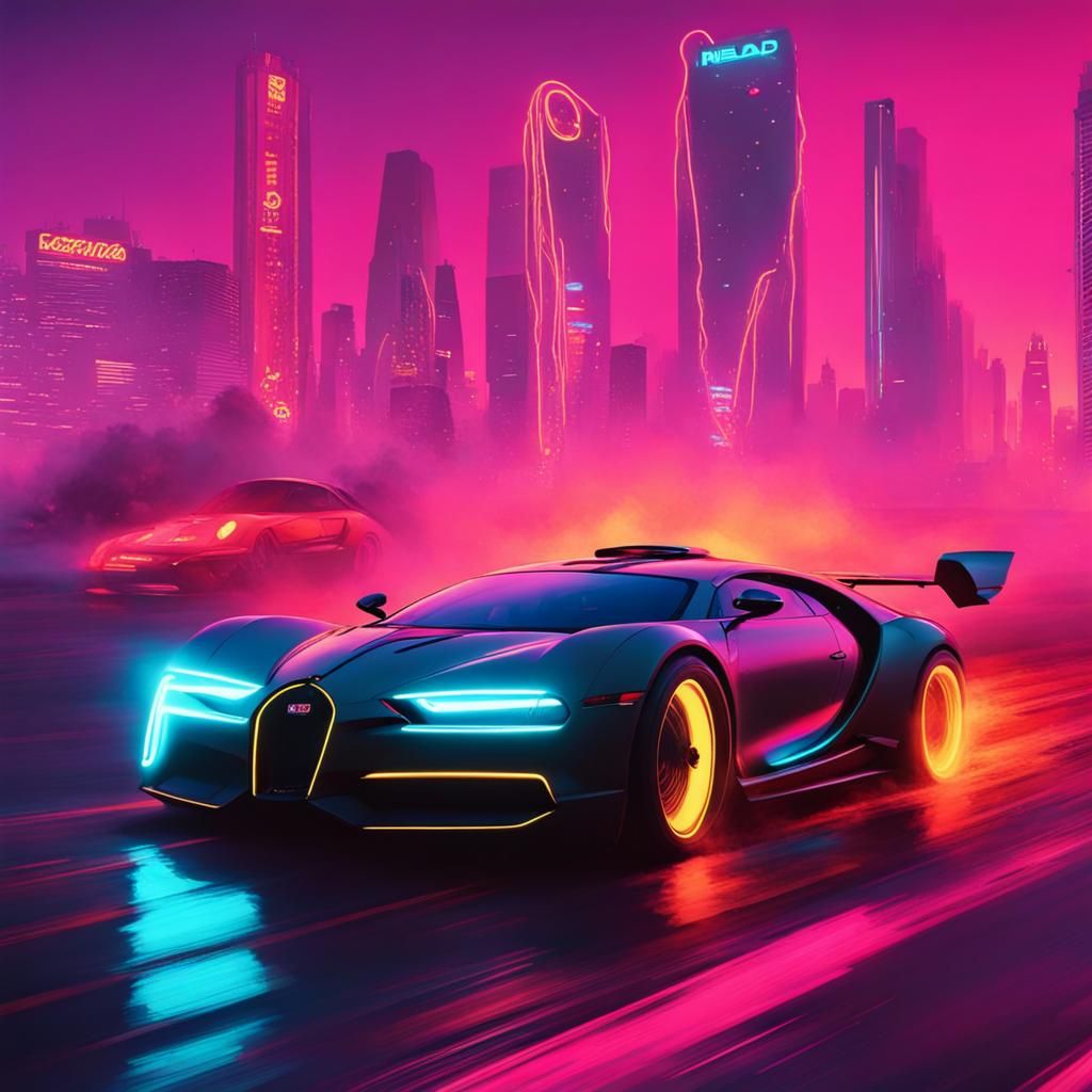 buggati drifting through a ring of fire.
