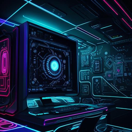 Surreal Glowing Computer in Digital Art Style
