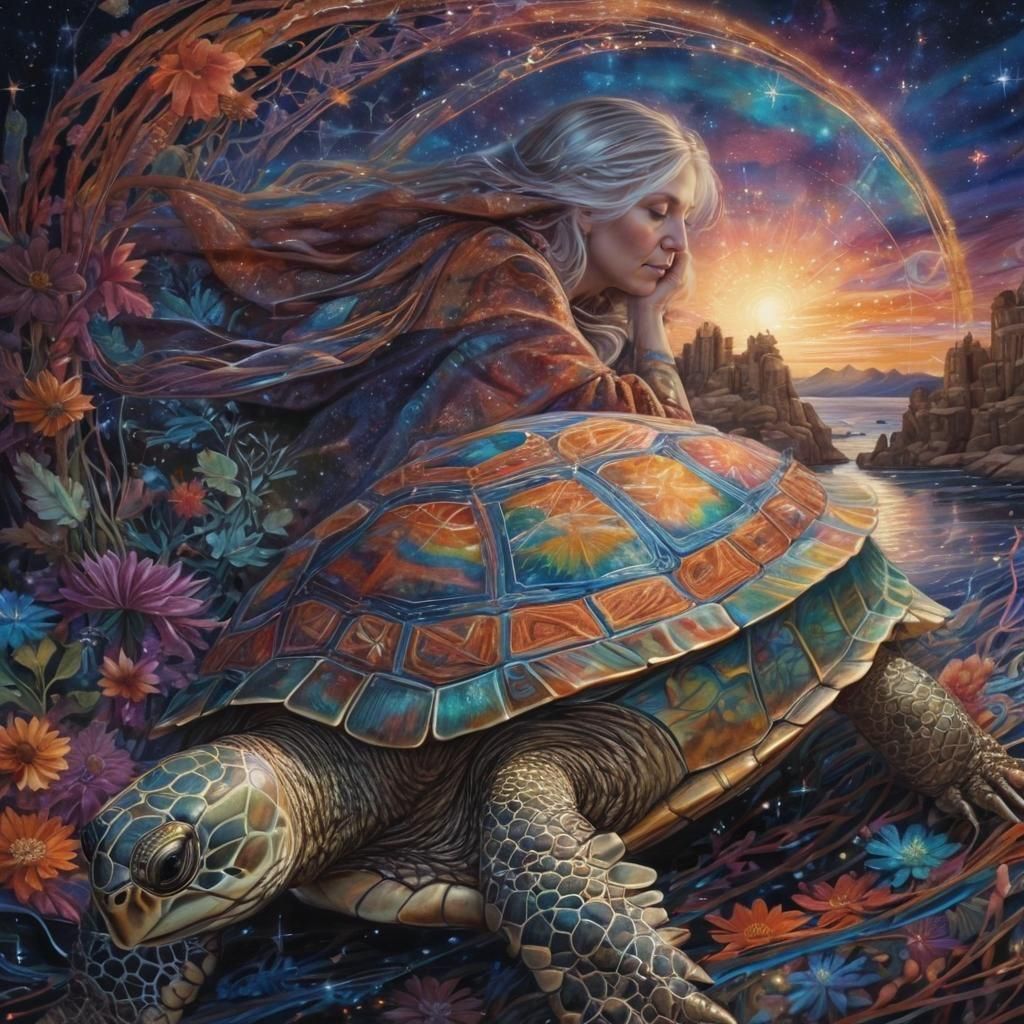 Portrait, cosmic-visionary Grandmother Turtle, weaving time, fantasy, Amanda Sage, WLOP  by @Suz