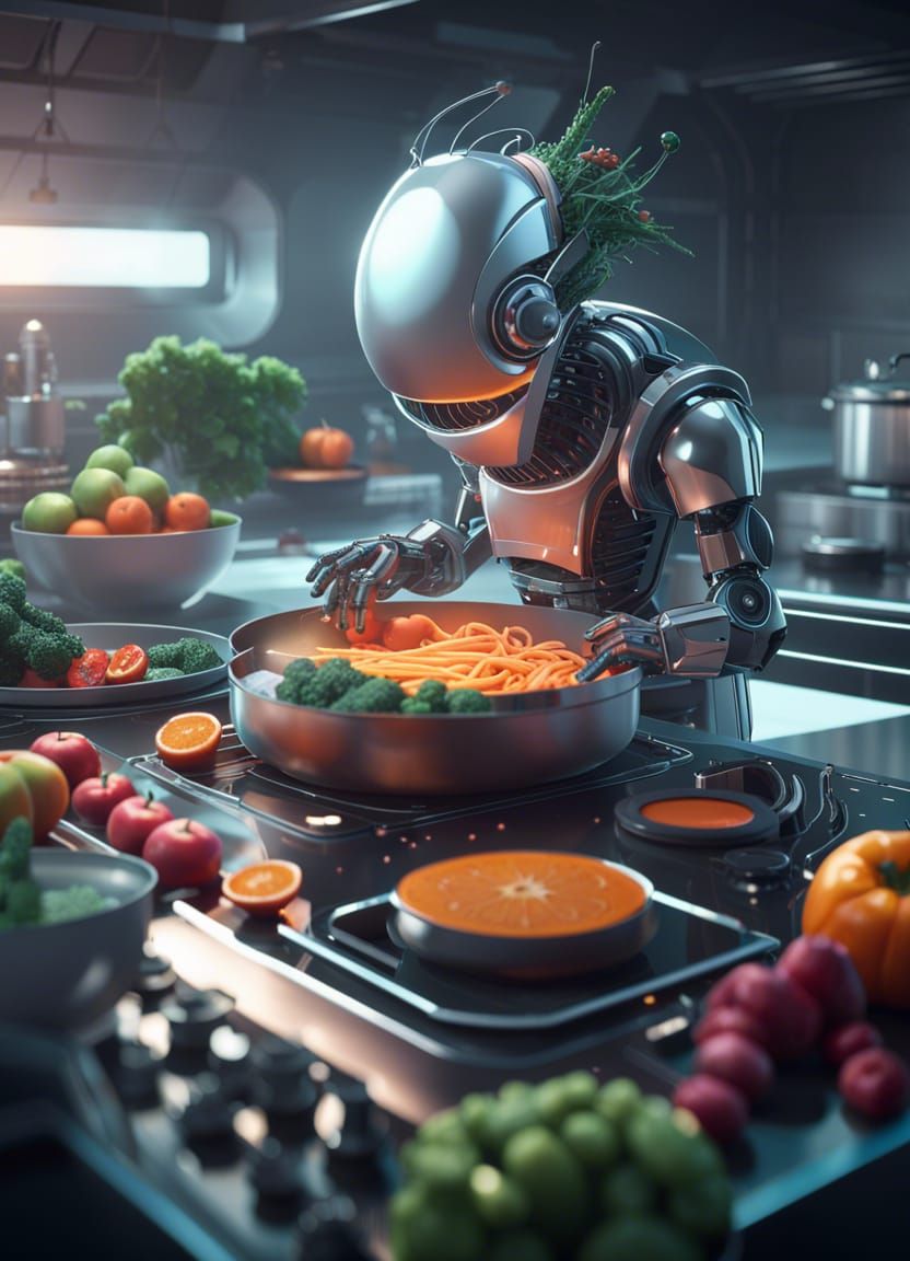 Robot chef. Would love to have dinner ready after a long day at work  by @Peppy Pixi