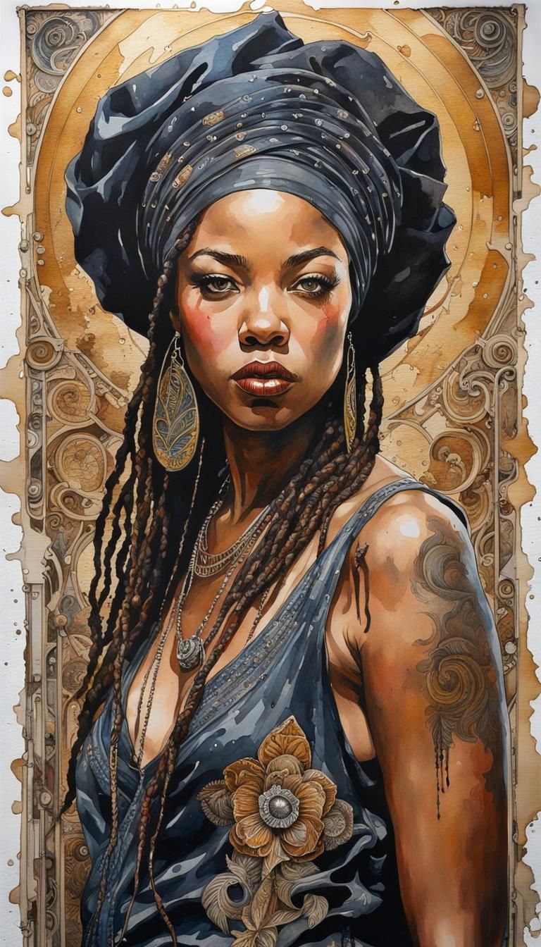 portrait, ULTRADETAILED, watercolor and ink, grunge, INTRICATE, Tim Okamura, dynamic, LUMINOUS, colorful, ...  by @Rhetor