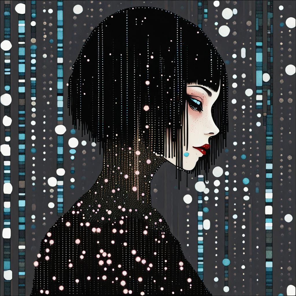 Binary Code Dream, pixel-art, gothic glitter, mysterious cinematic, Stasia Burrington  by @xtough 