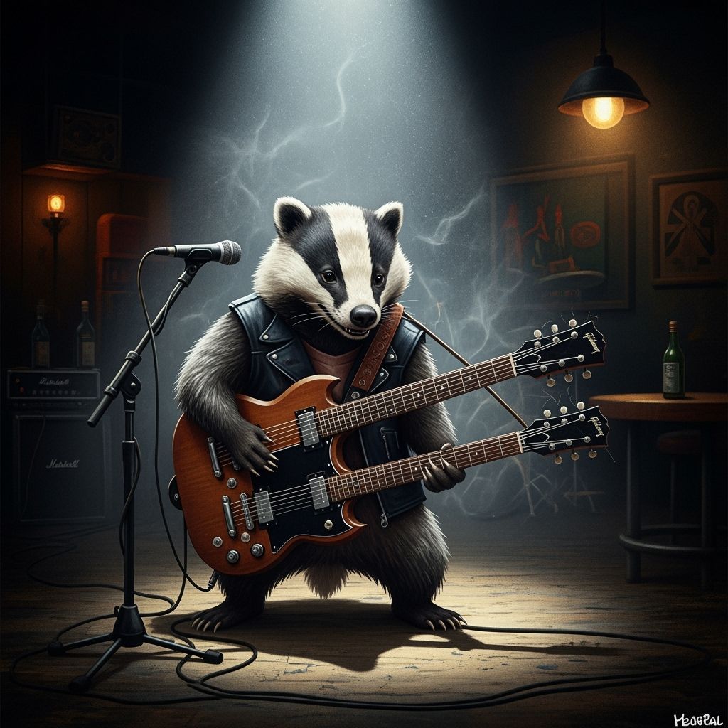 A badger playing a double neck guitar
