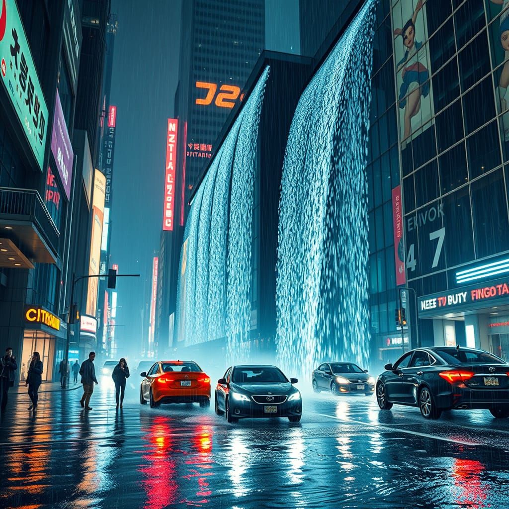 Surreal Waterfall Flows From Futuristic Skyscraper