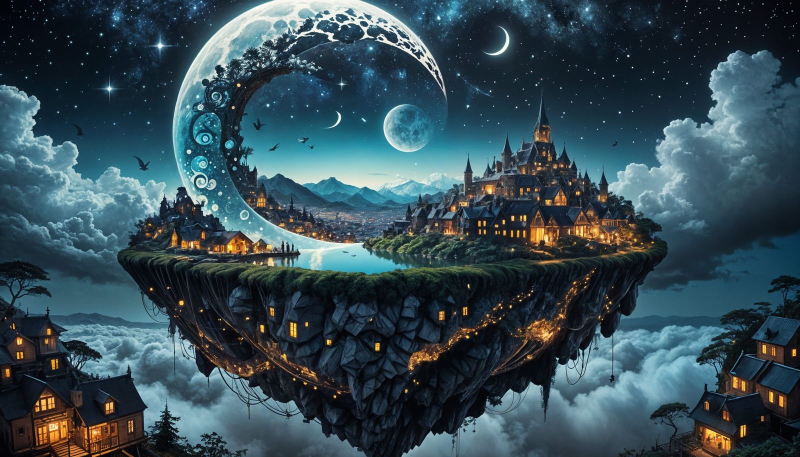 Dream of a flying village in a Zentangle surreal world. Magical wonderful night, dreams coming to life ...  by @kirra-anne-ramirez