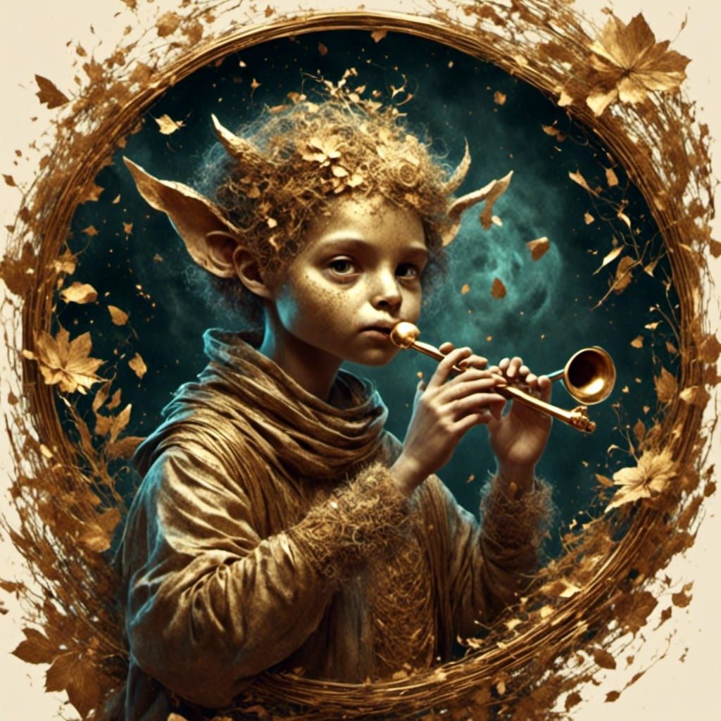 Pan playing a golden flute