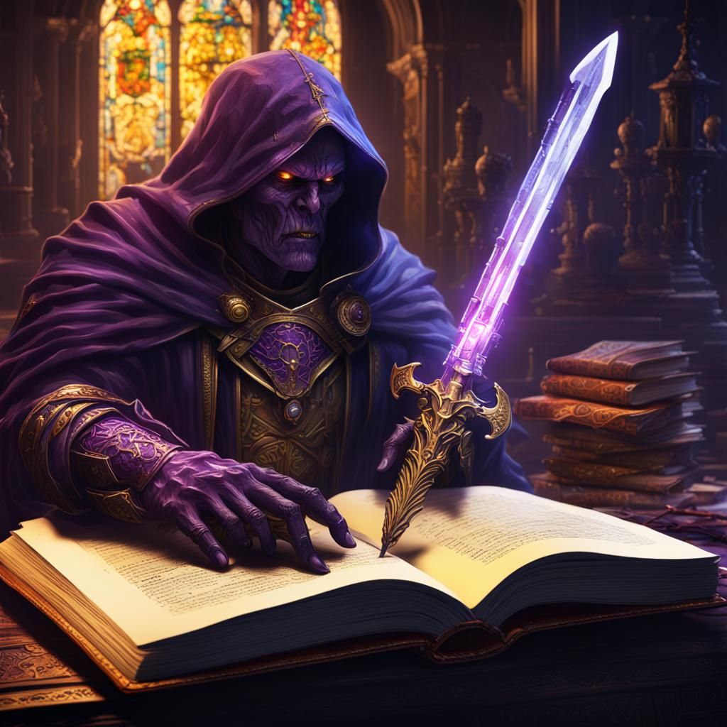 dark dagger coming out of book