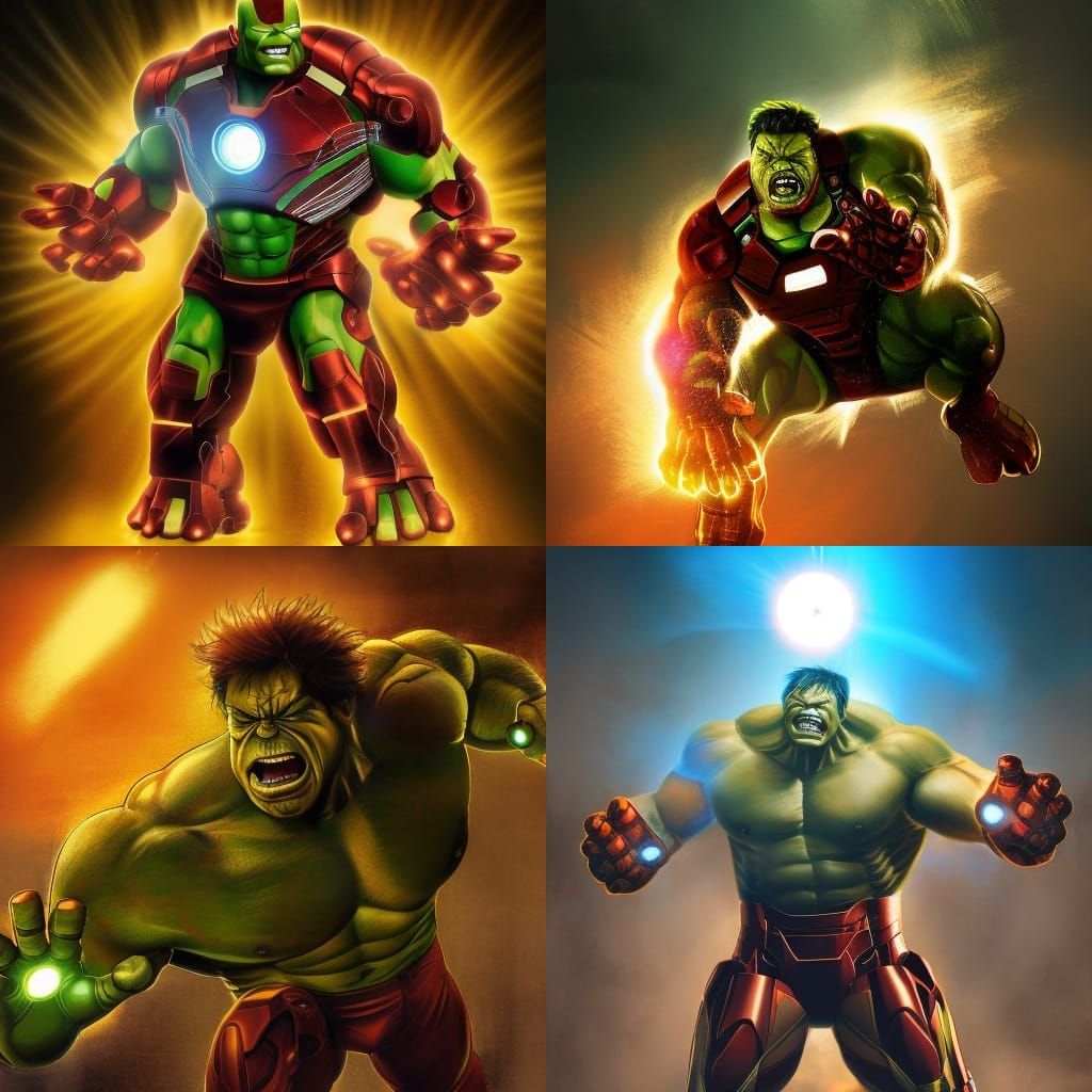 Angry Hulk trying to break free from Iron Man Suit comic art...