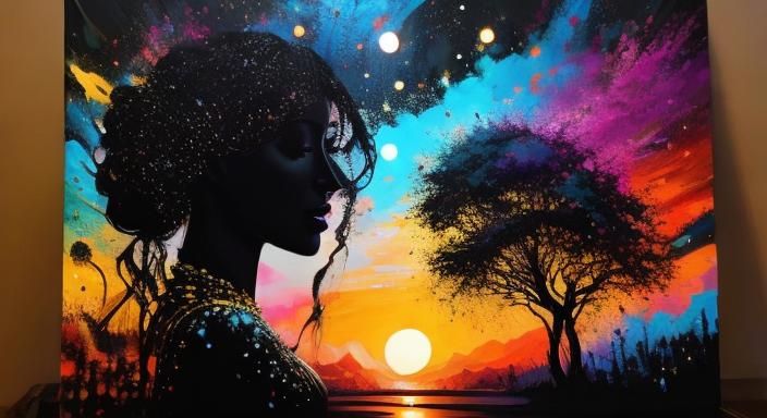 Black silhouette, splash art painting, ((colourful splashes of paint:0.6)) <lora:Aia:1.0>