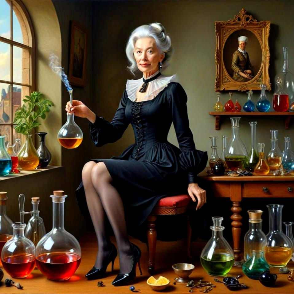 Vibrant Alchemist's Studio in Oil Painting Style