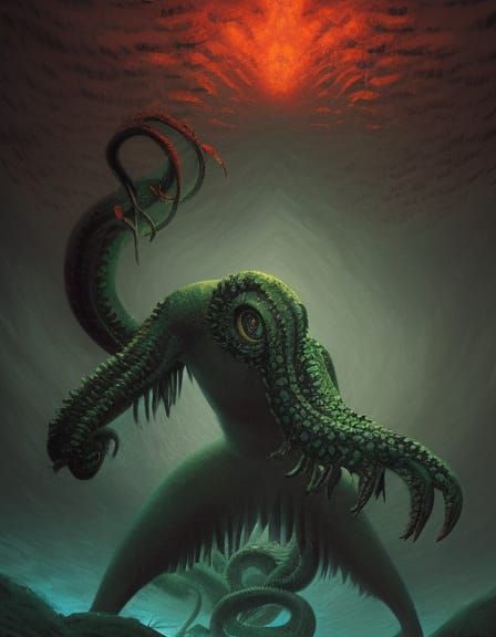 chuthulu fights kraken by Greg Rutkowski Dan Mumford contras...