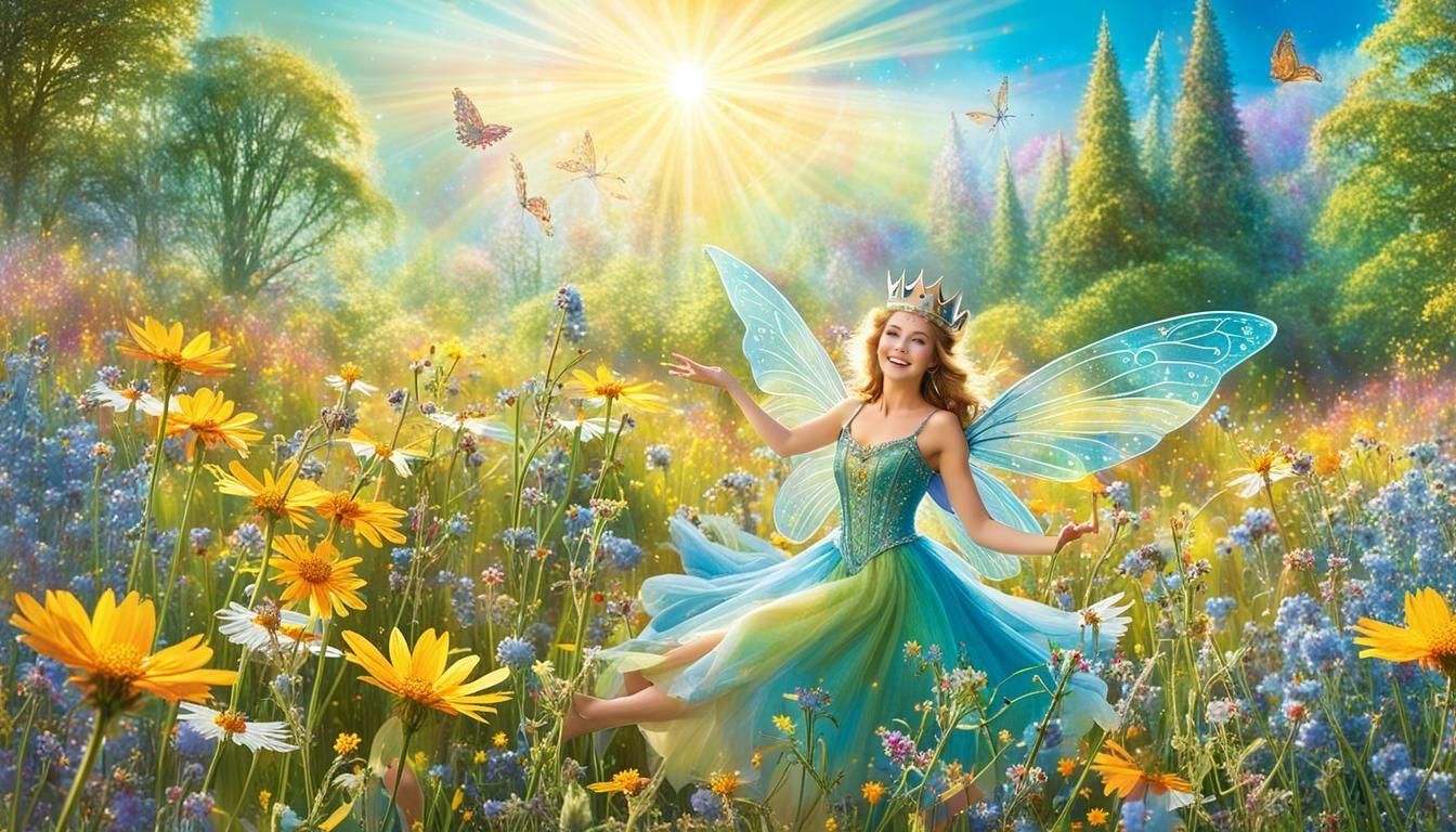 A whimsical scene of a fairy kingdom, spanning all four seas...