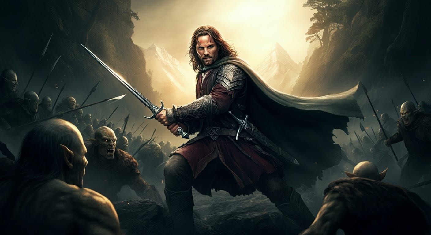 Aragorn in battle with orcs  by @That cinema teacher