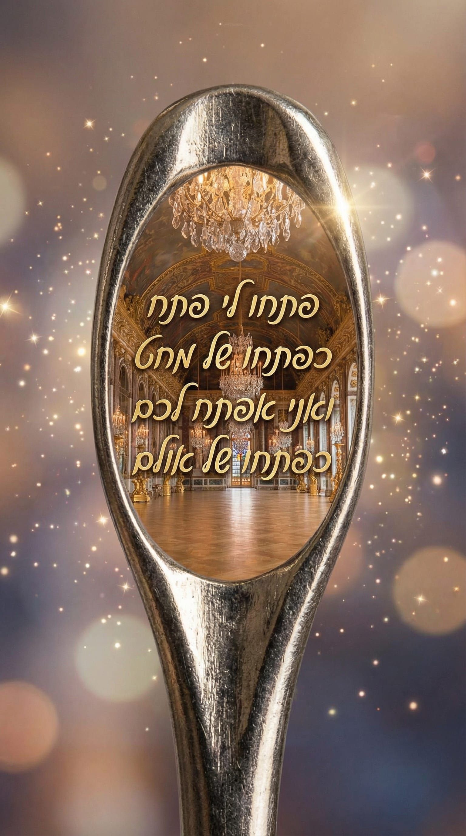 Hebrew Text Opens Through Needle Eye to Grand Hall