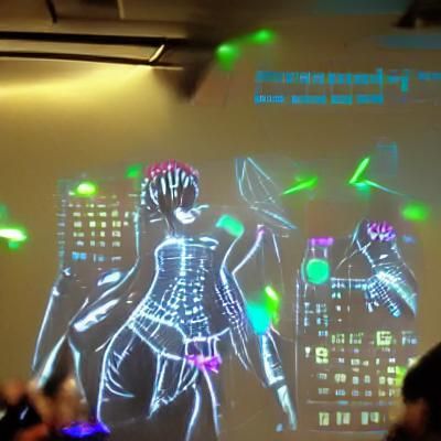 Bright detailed nanotech cyberpunk dance party