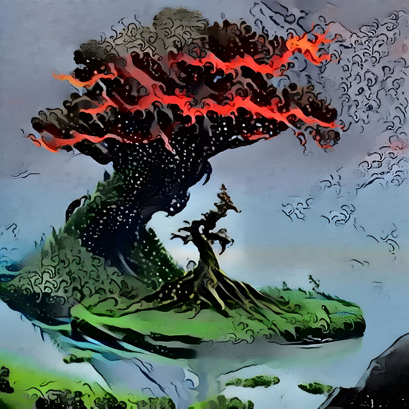 Elemental Island Hokusai style