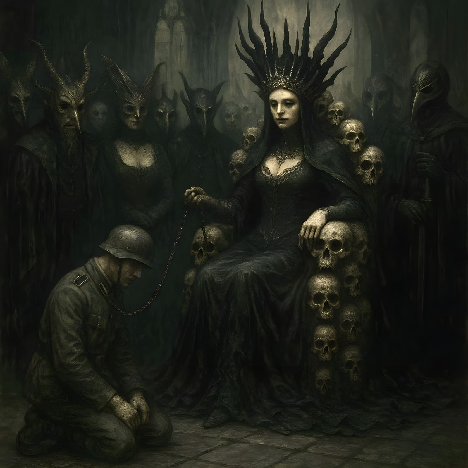 “She stitched her crown from the screams of extinct gods and...