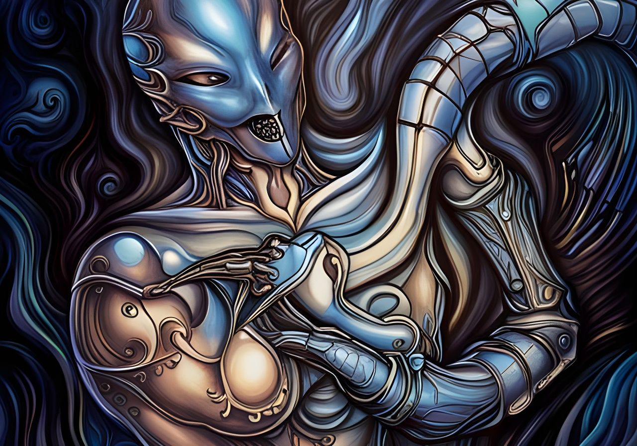 Gynoids scream in twisted xenomorph Kama Sutra. Glitter gold...