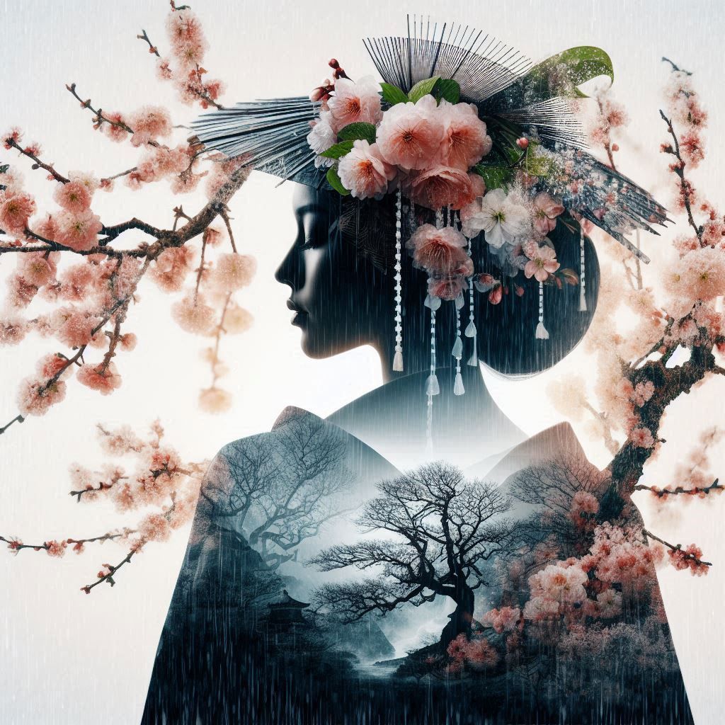 double exposure beautiful fantasy DALL-E 3 portrait landscap...