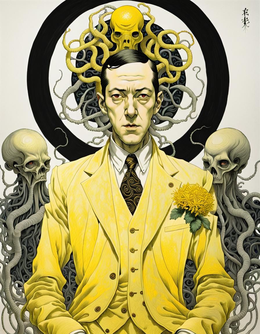 King in Yellow by HP Lovecraft, Corporate Mogul, organic line drawing ...