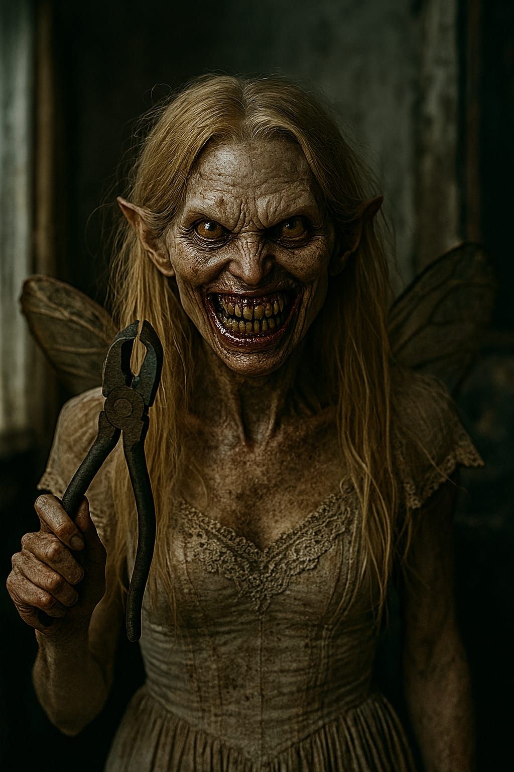 The Horror movie: The Tooth Fairy is a blonde monster who wa...