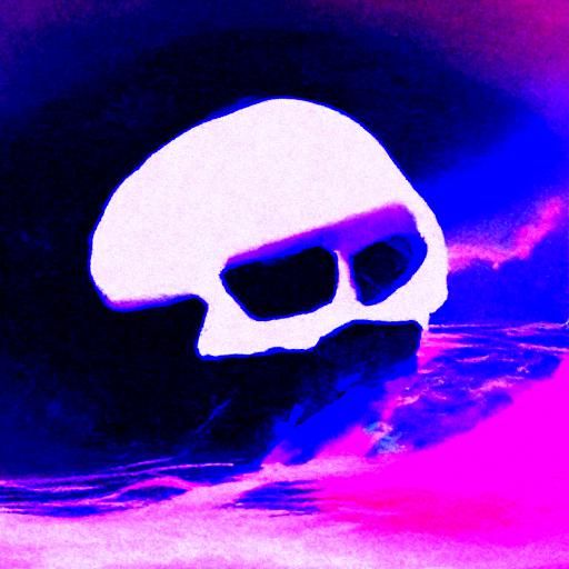 synthwave skull floating in void