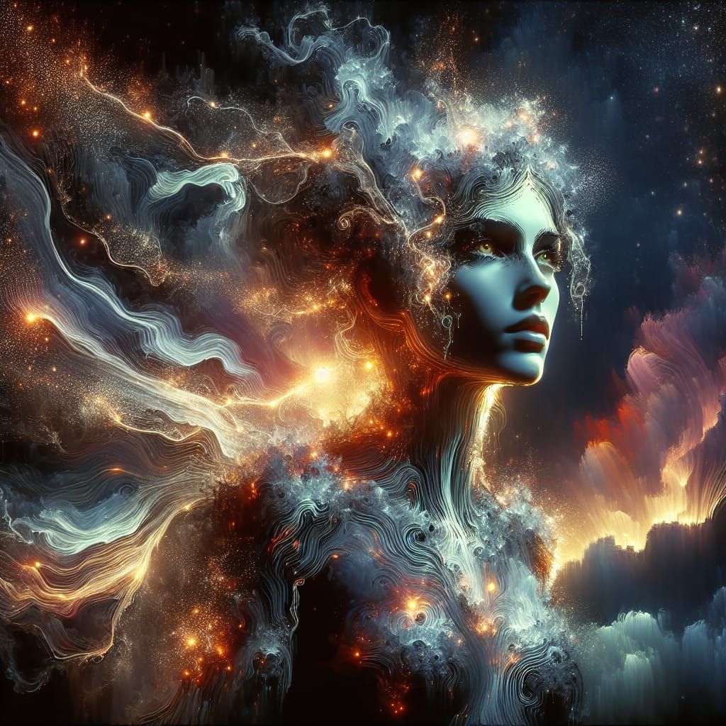 Bioluminescent Electrical Goddess in Atmospheric Romanticism...