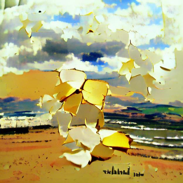 Laughing at golden sands and skies a shattered white