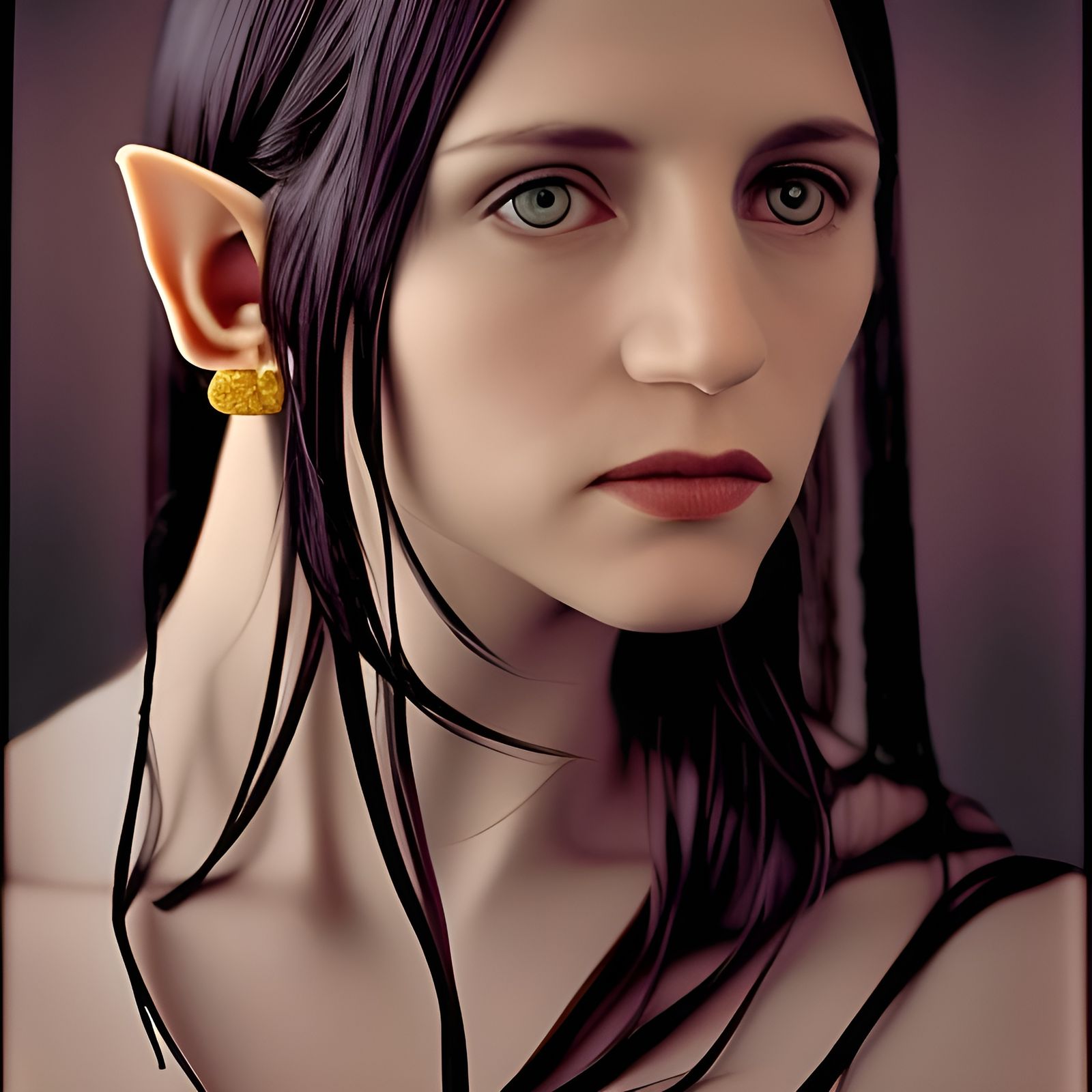 pointed ears, woman, dark hair, elf