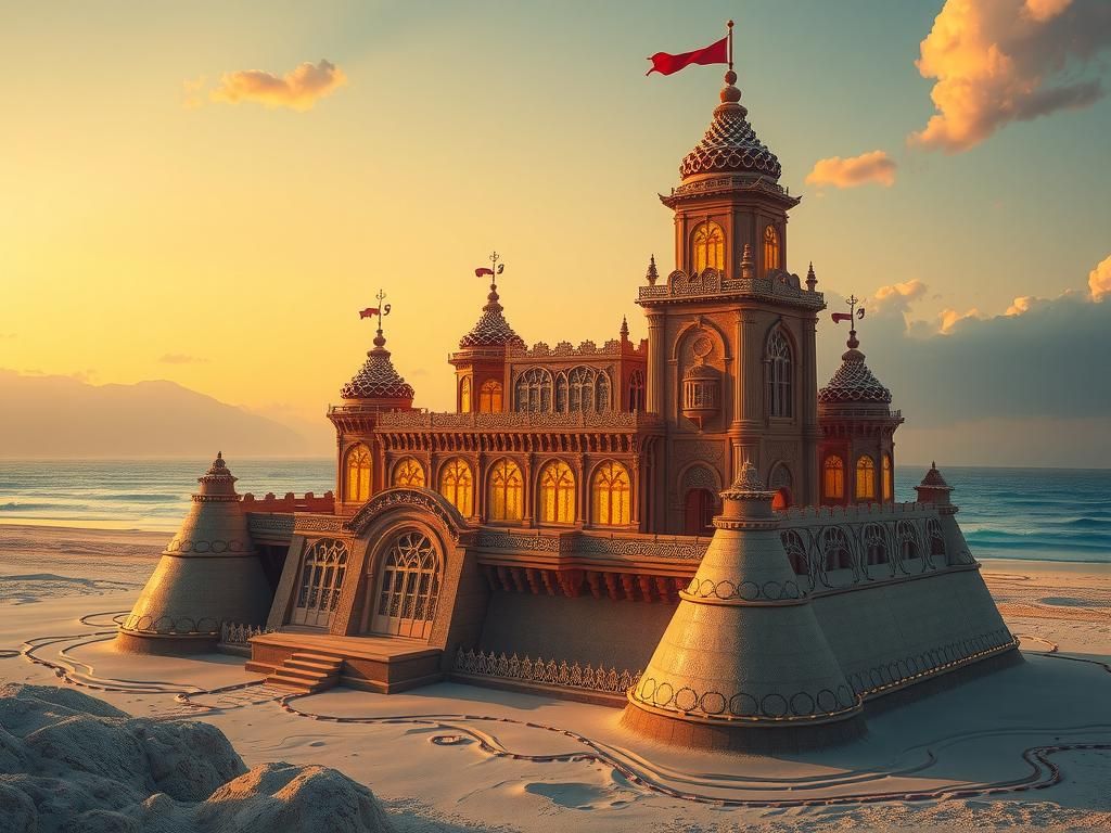 A Sand Castle, shin hanga, fractal, by Pendleton Ward 