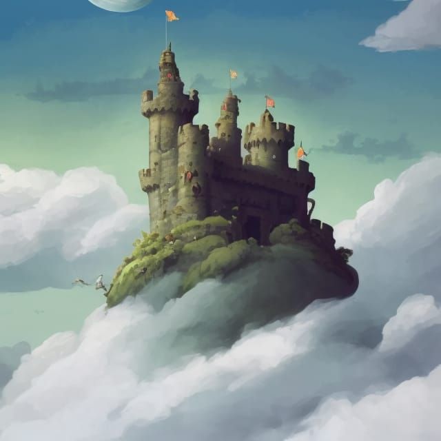 Medieval epic castle on island floating in the clouds!!!