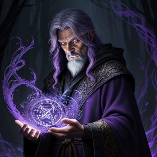 Fantasy Wizard Casting Spell in Mystical Forest