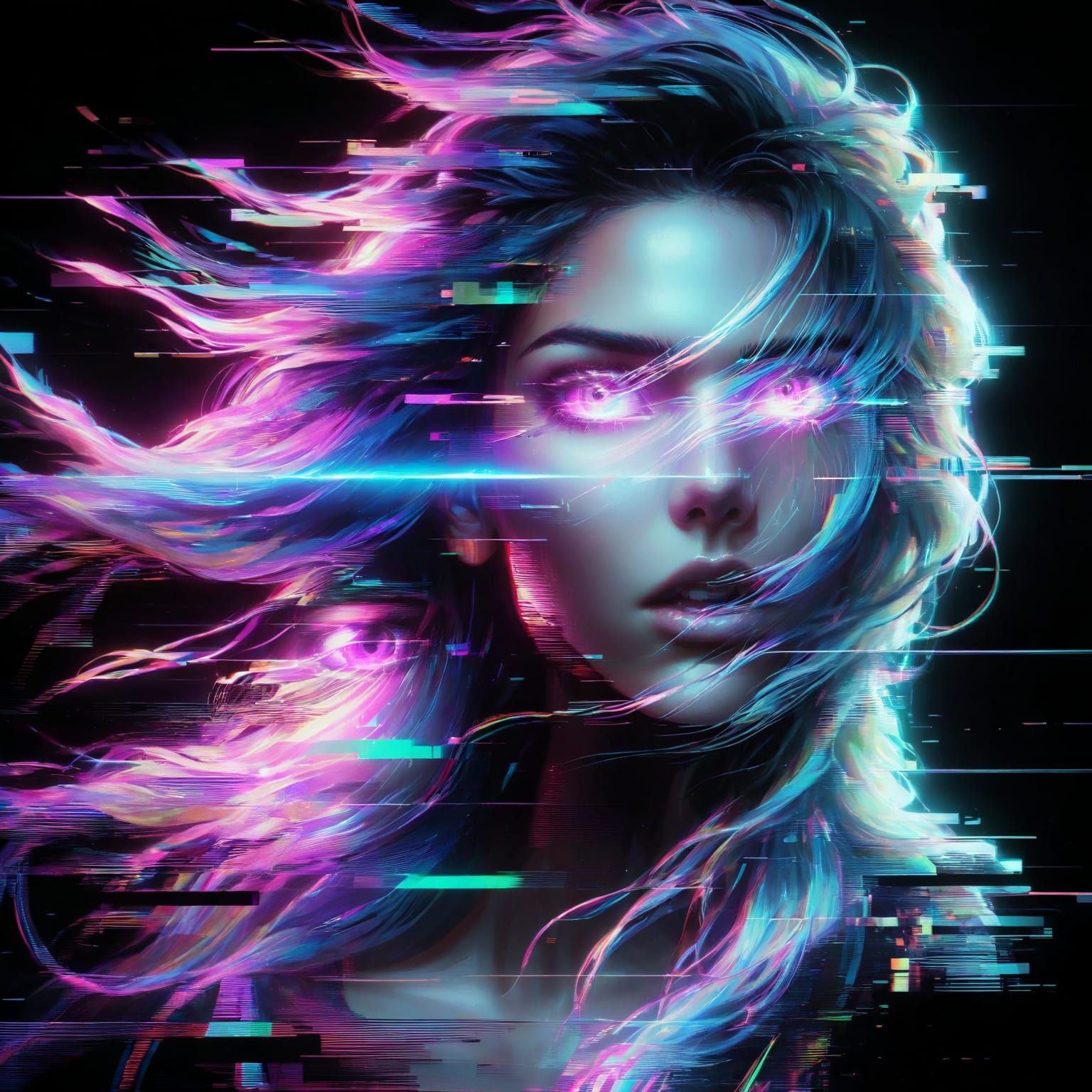 Dynamic portrait in glitch art style