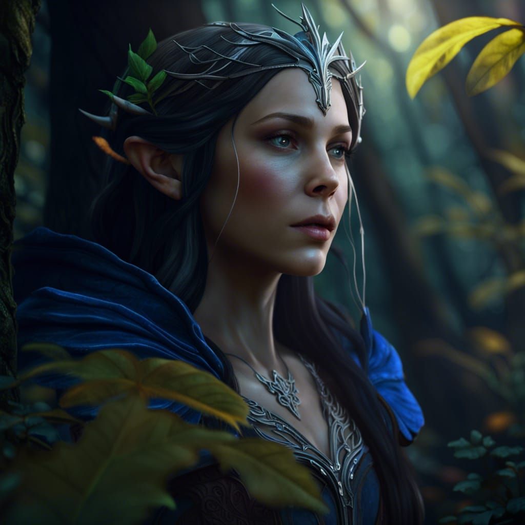 Arwen elf walking through forest, photorealistic, fantasy, serene, 8k ...